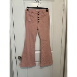 Spell & The Gypsy Collective Pink Flare Pants Size Small Boho Embroidered "Cove"